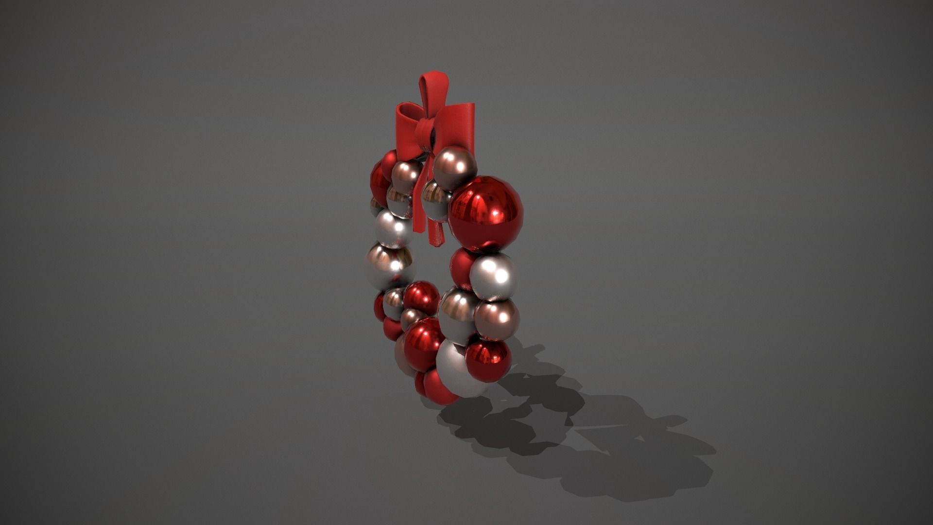 Red and Silver Christmas Bauble Wreath Low-poly 3D model_9