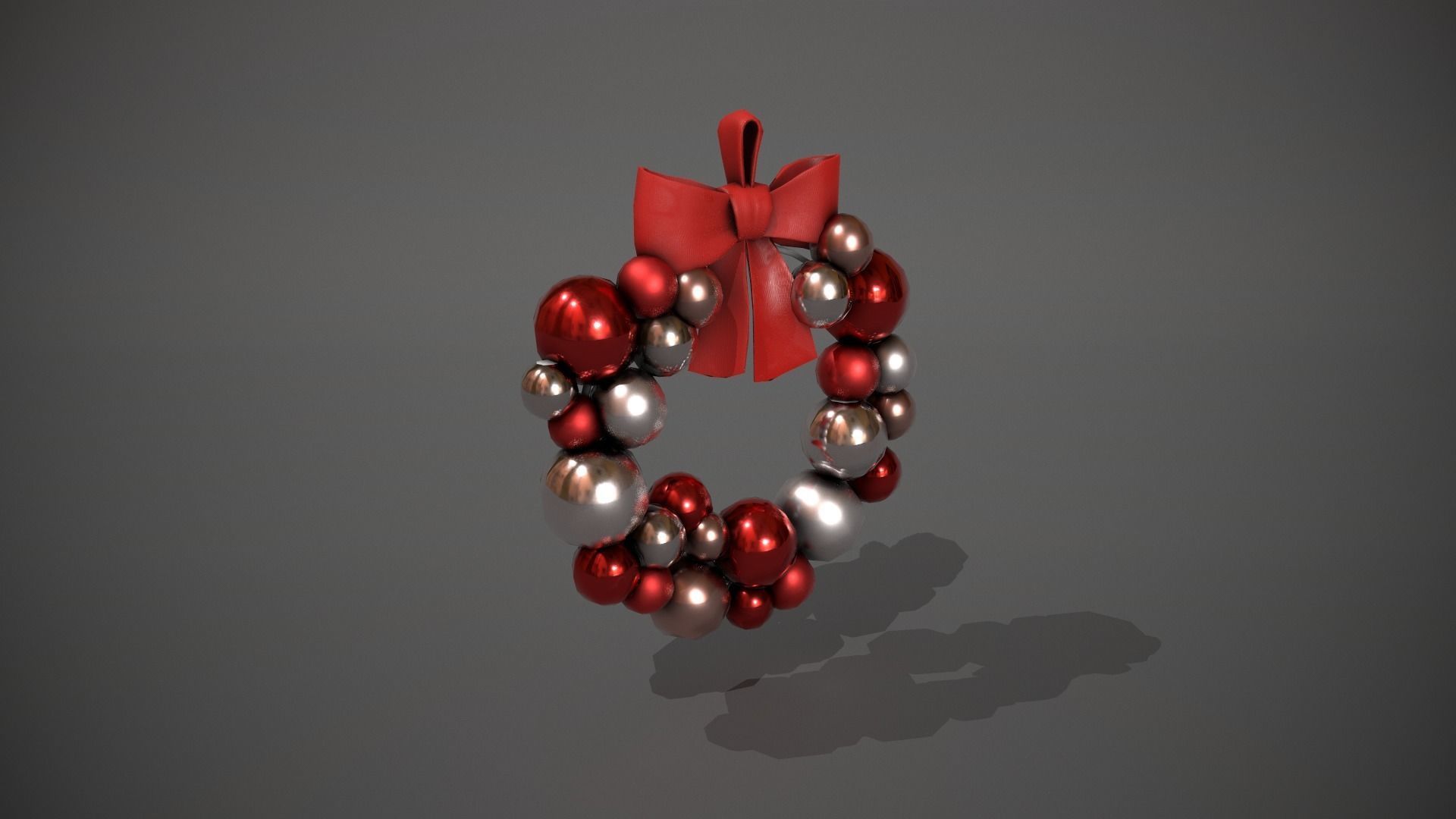 Red and Silver Christmas Bauble Wreath Low-poly 3D model_1