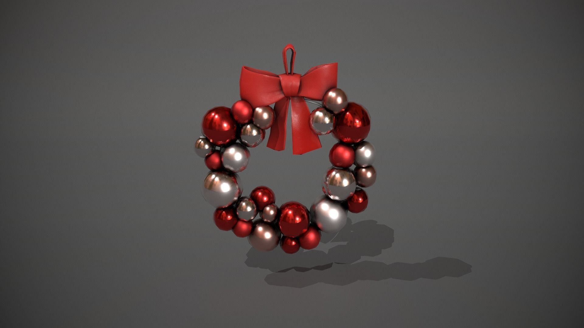 Red and Silver Christmas Bauble Wreath Low-poly 3D model_11