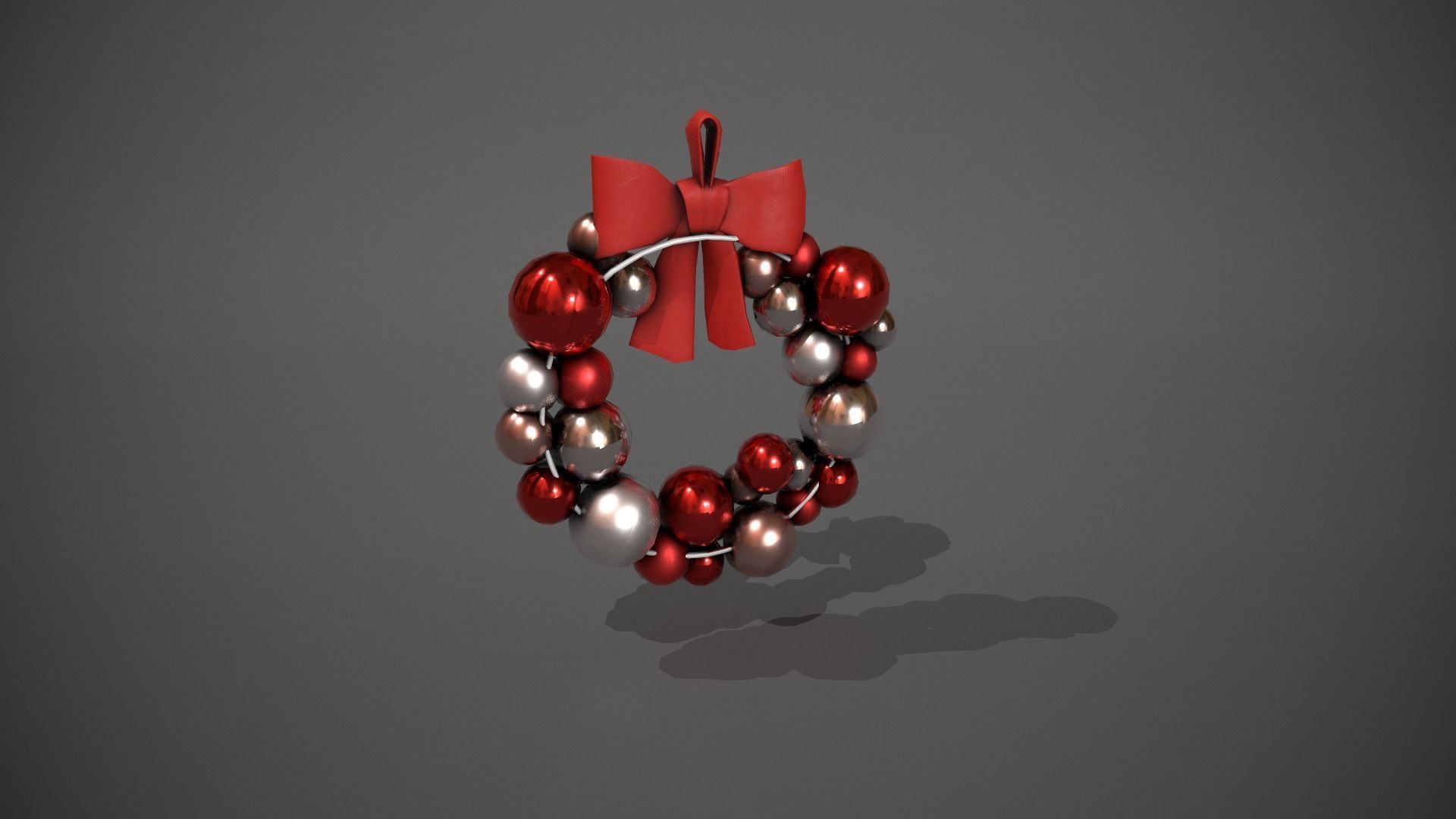 Red and Silver Christmas Bauble Wreath Low-poly 3D model_6