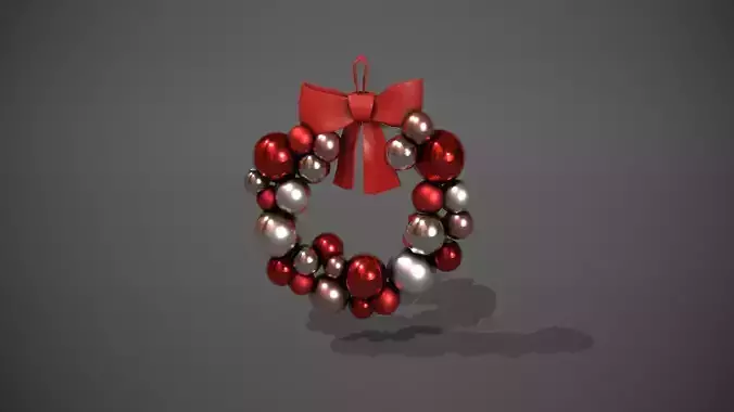 Red and Silver Christmas Bauble Wreath Low-poly 3D model