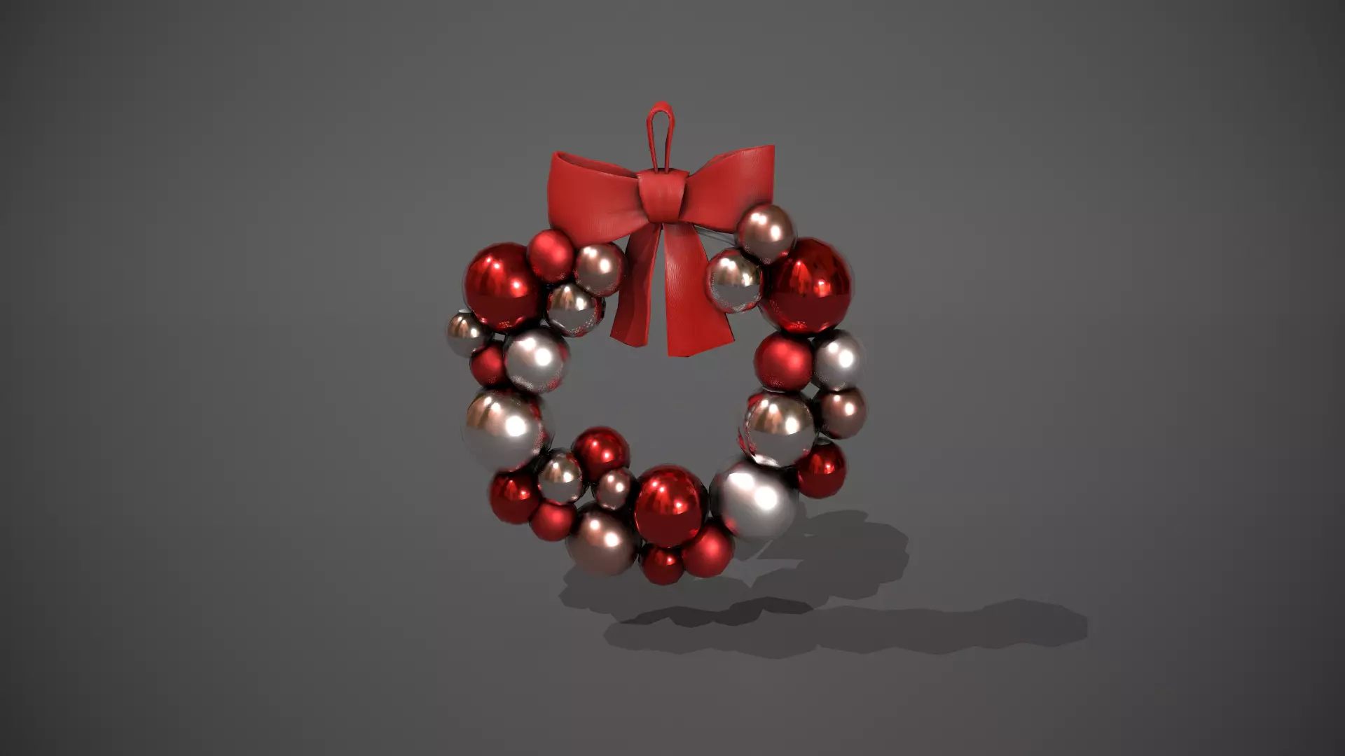 Red and Silver Christmas Bauble Wreath Low-poly 3D model_0
