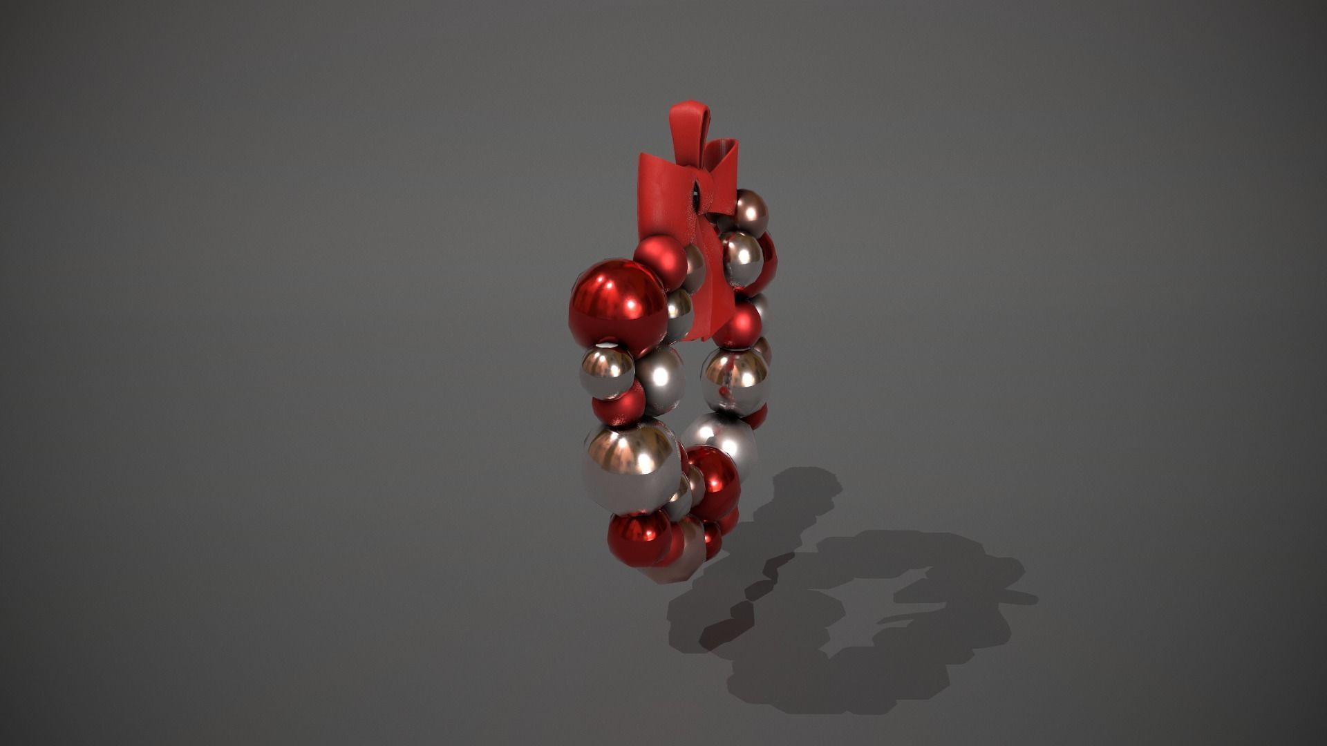 Red and Silver Christmas Bauble Wreath Low-poly 3D model_2