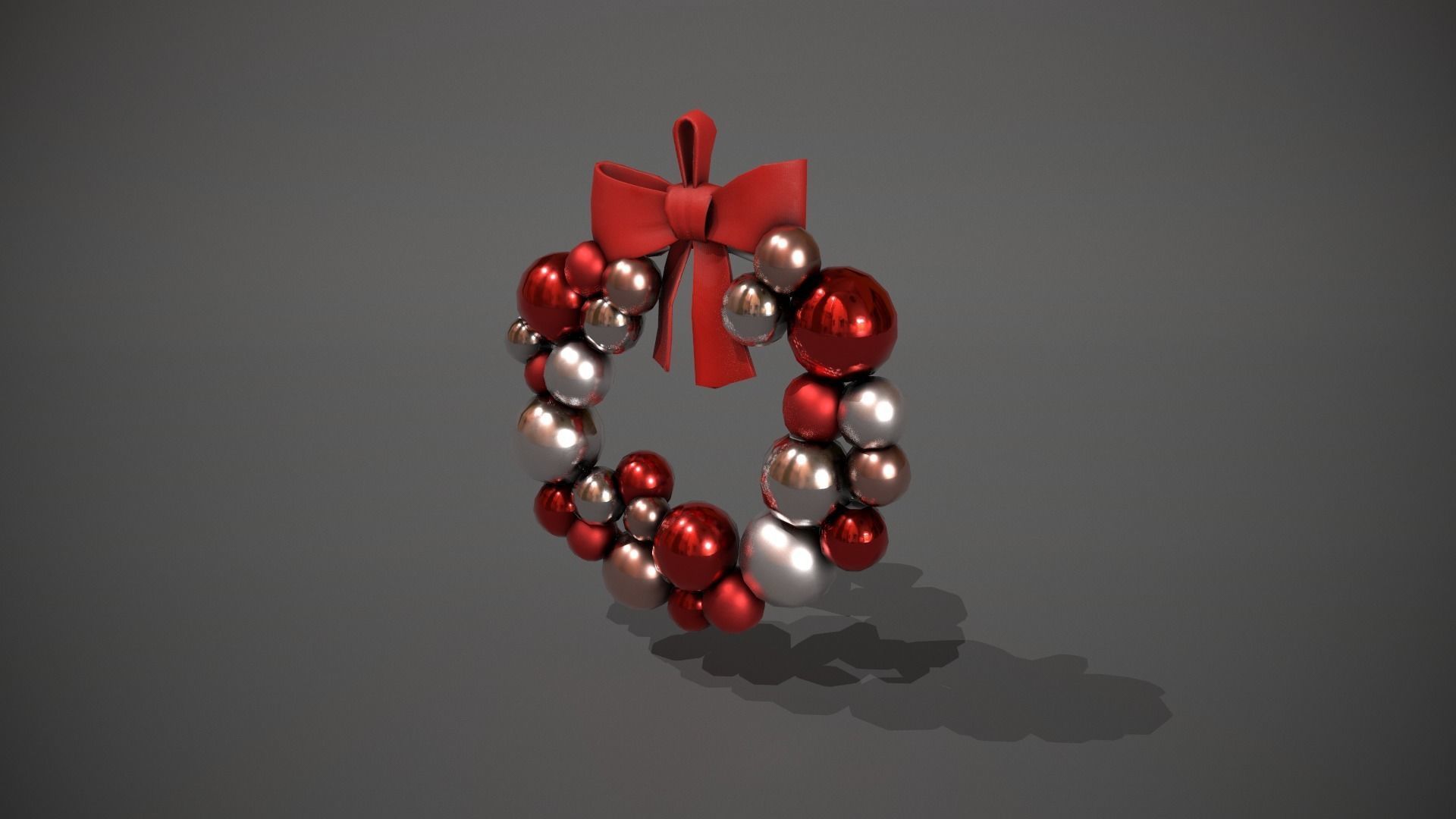 Red and Silver Christmas Bauble Wreath Low-poly 3D model_10