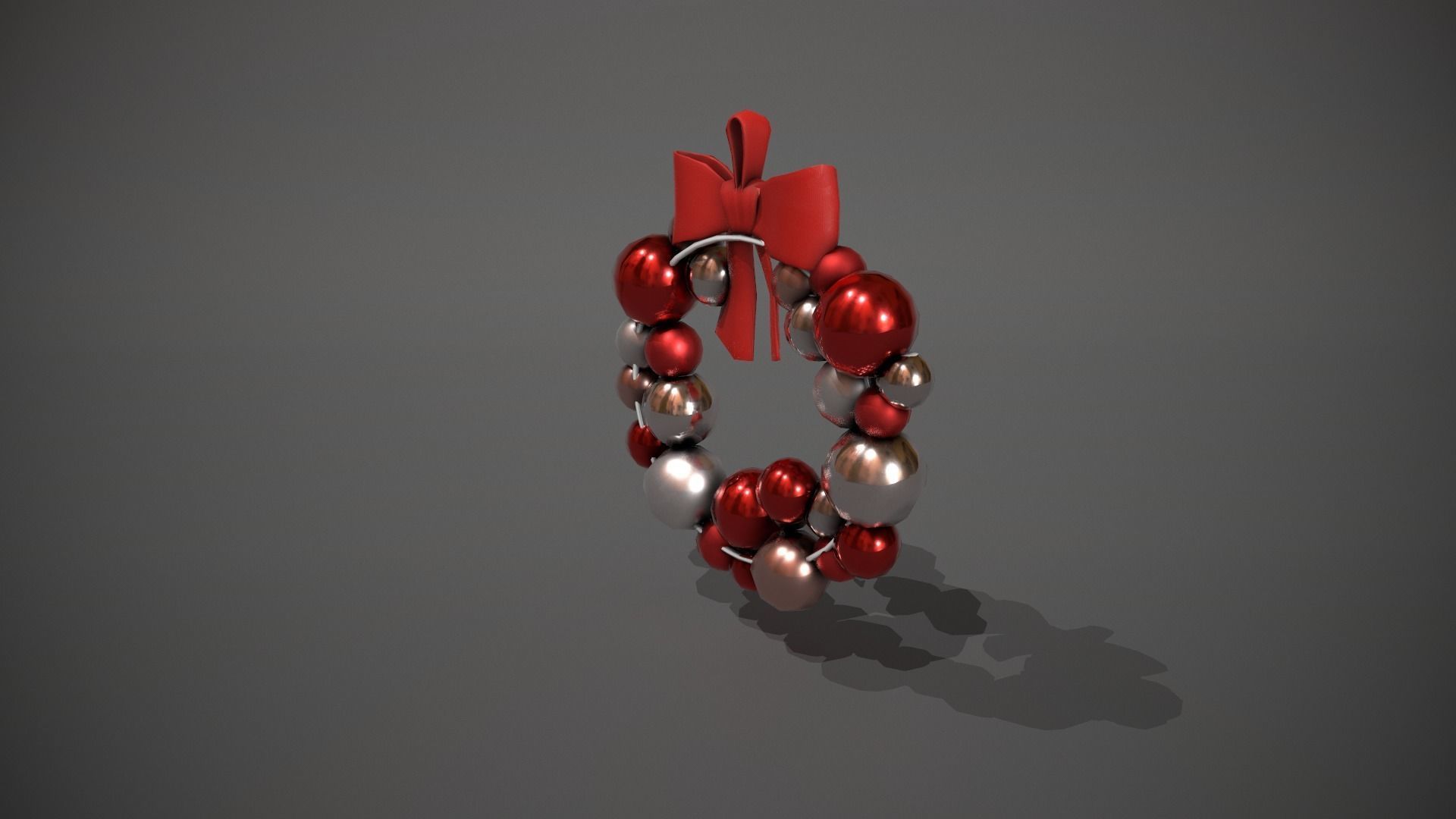 Red and Silver Christmas Bauble Wreath Low-poly 3D model_4
