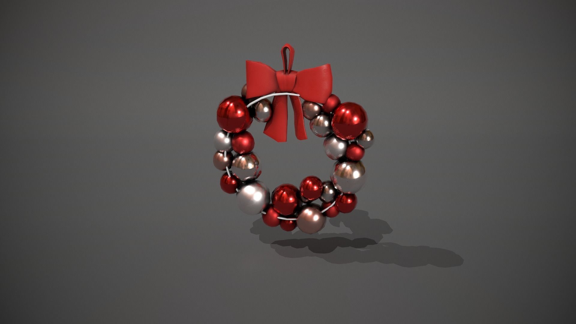 Red and Silver Christmas Bauble Wreath Low-poly 3D model_5