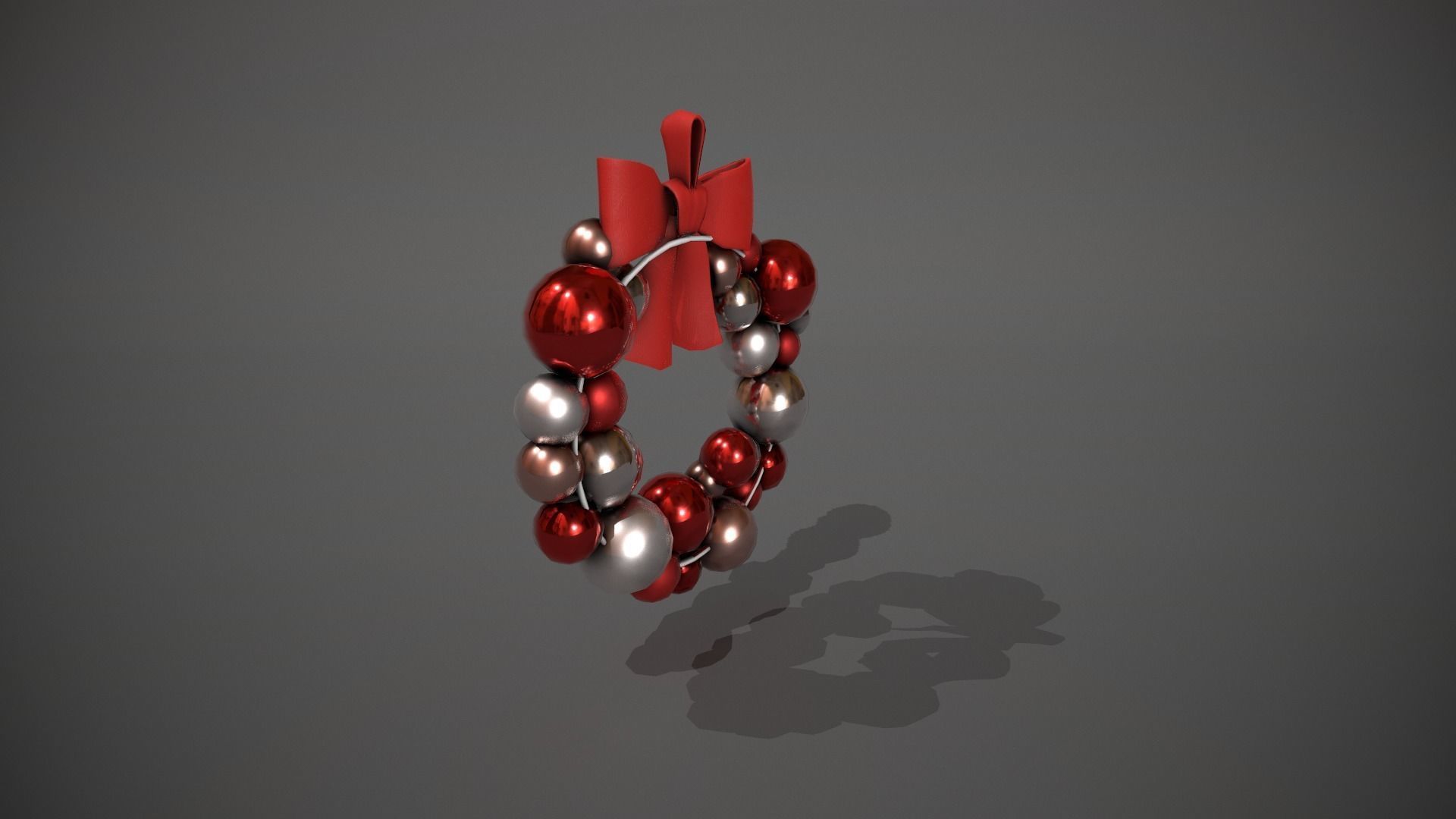 Red and Silver Christmas Bauble Wreath Low-poly 3D model_7