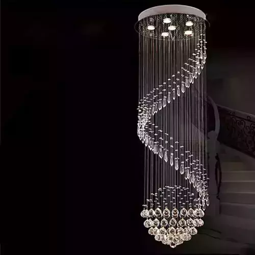 luster spiral chandelier with crystals hanging from it