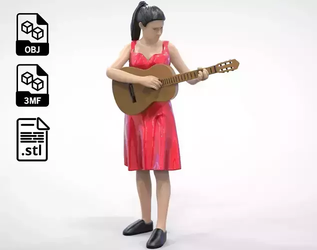 N1 Woman Musician standing playing guitar 3D print model