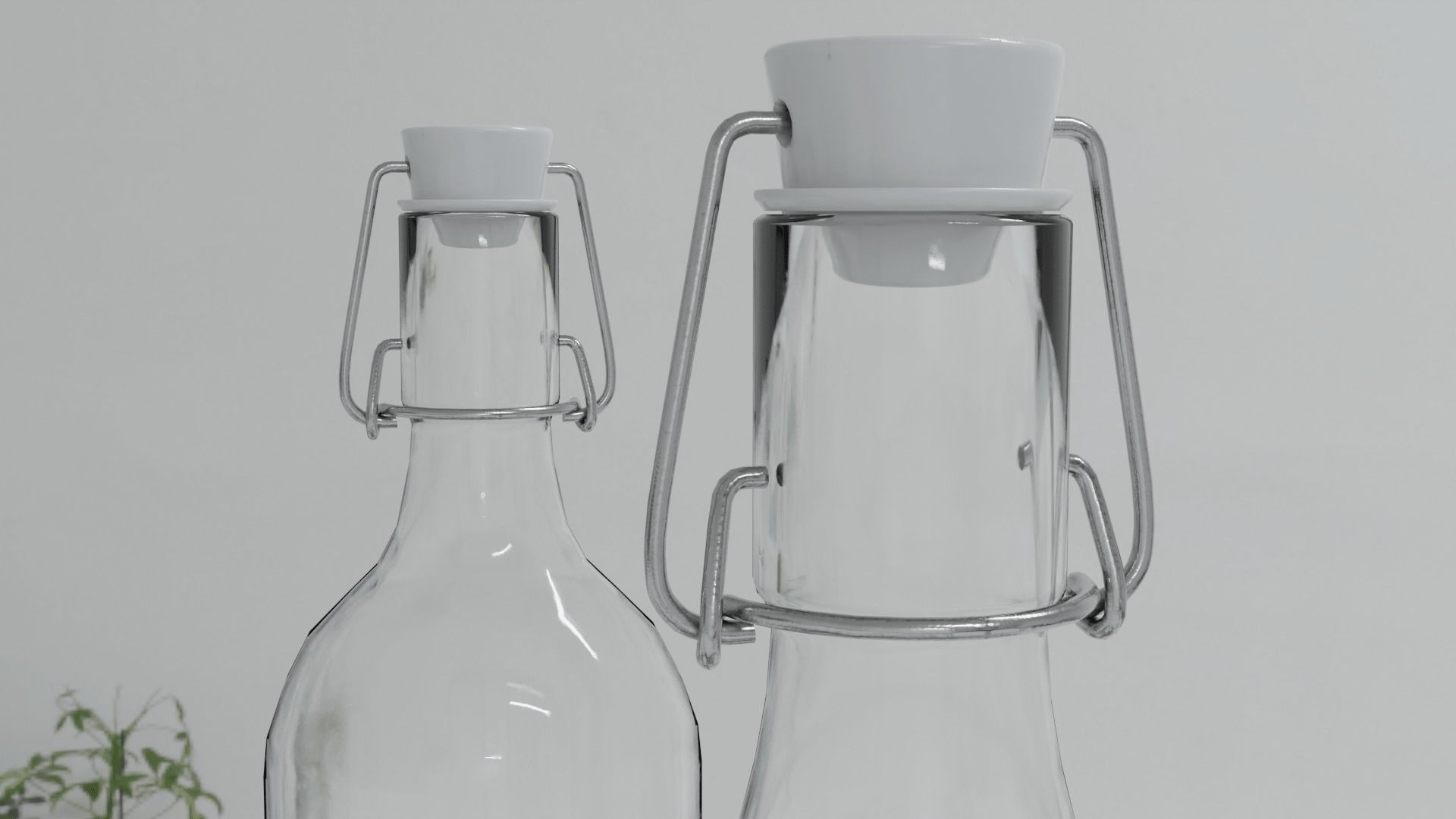 Glass set of glasses and bottles on table Low-poly 3D model_3