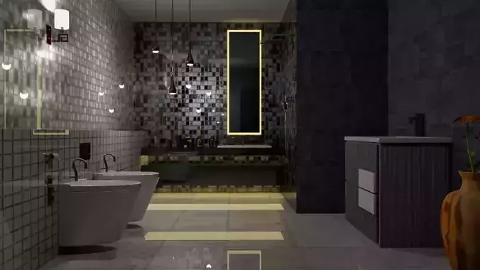Bathroom-modern modern bathroom with tiled walls