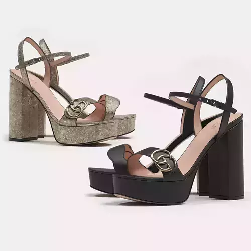Gucci Leather High Heel Platform Sandals With Double G 3D model
