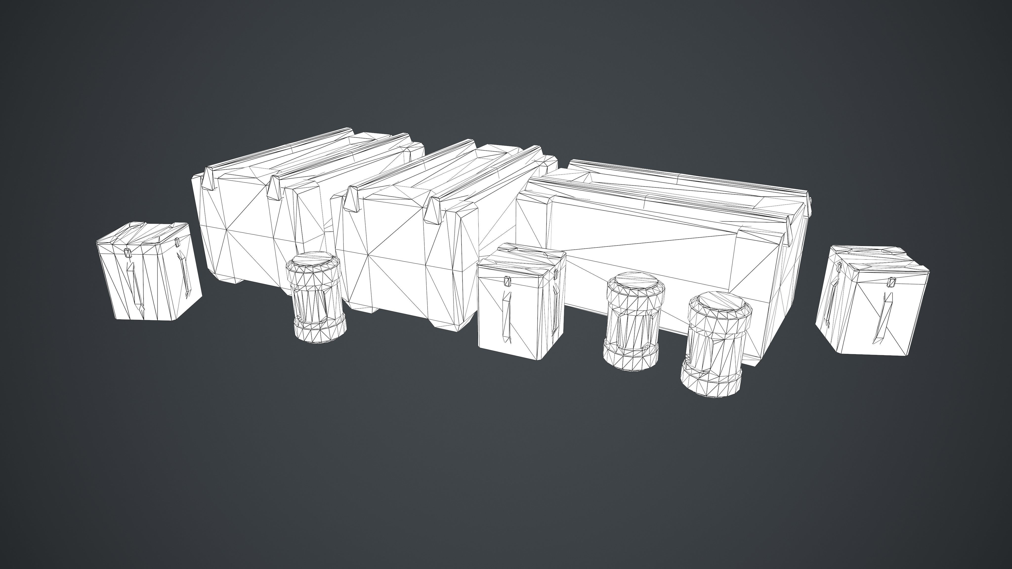 Sci-Fi Box Barrel Props Pack Low-poly 3D model_4