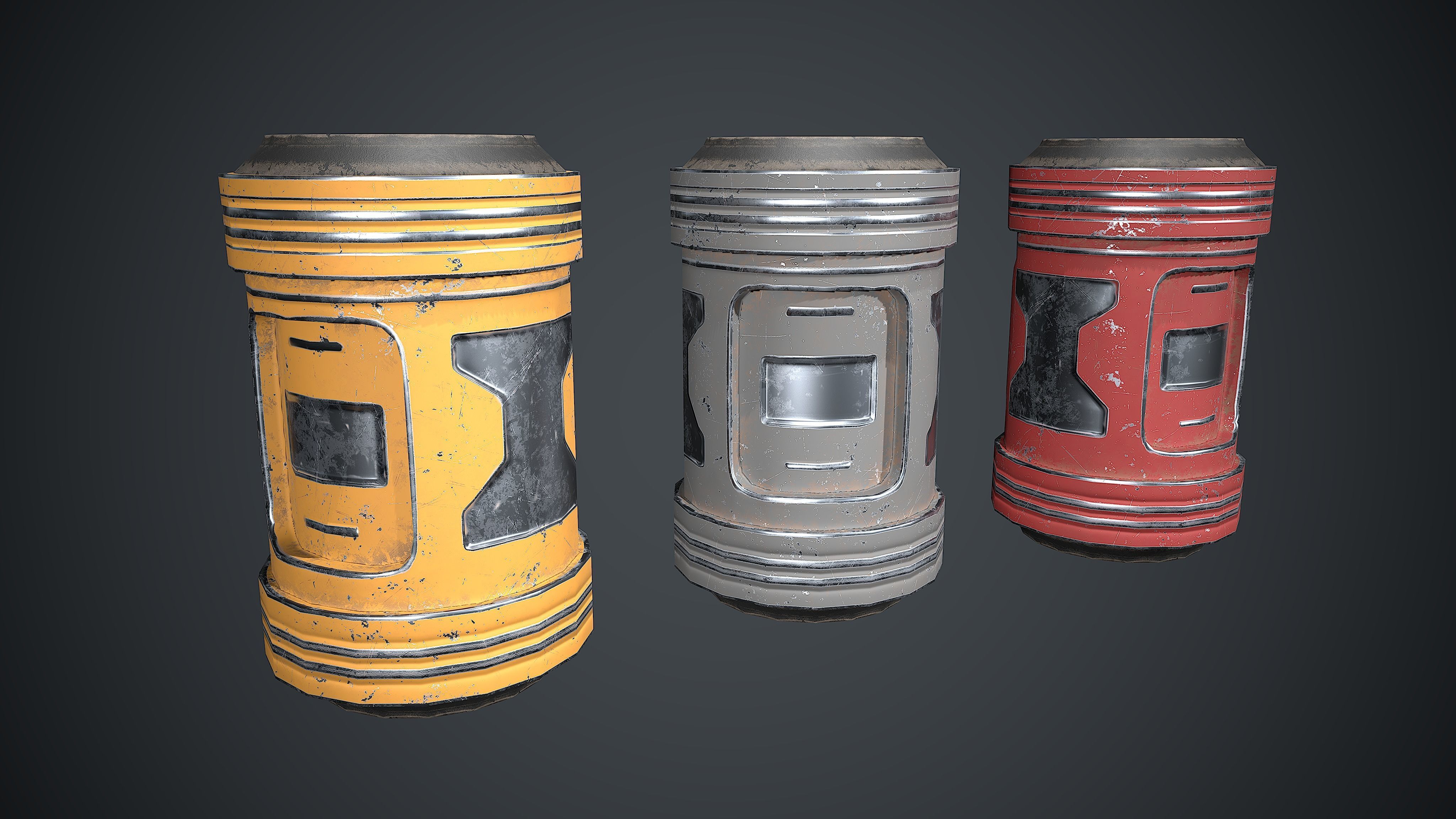 Sci-Fi Box Barrel Props Pack Low-poly 3D model_15