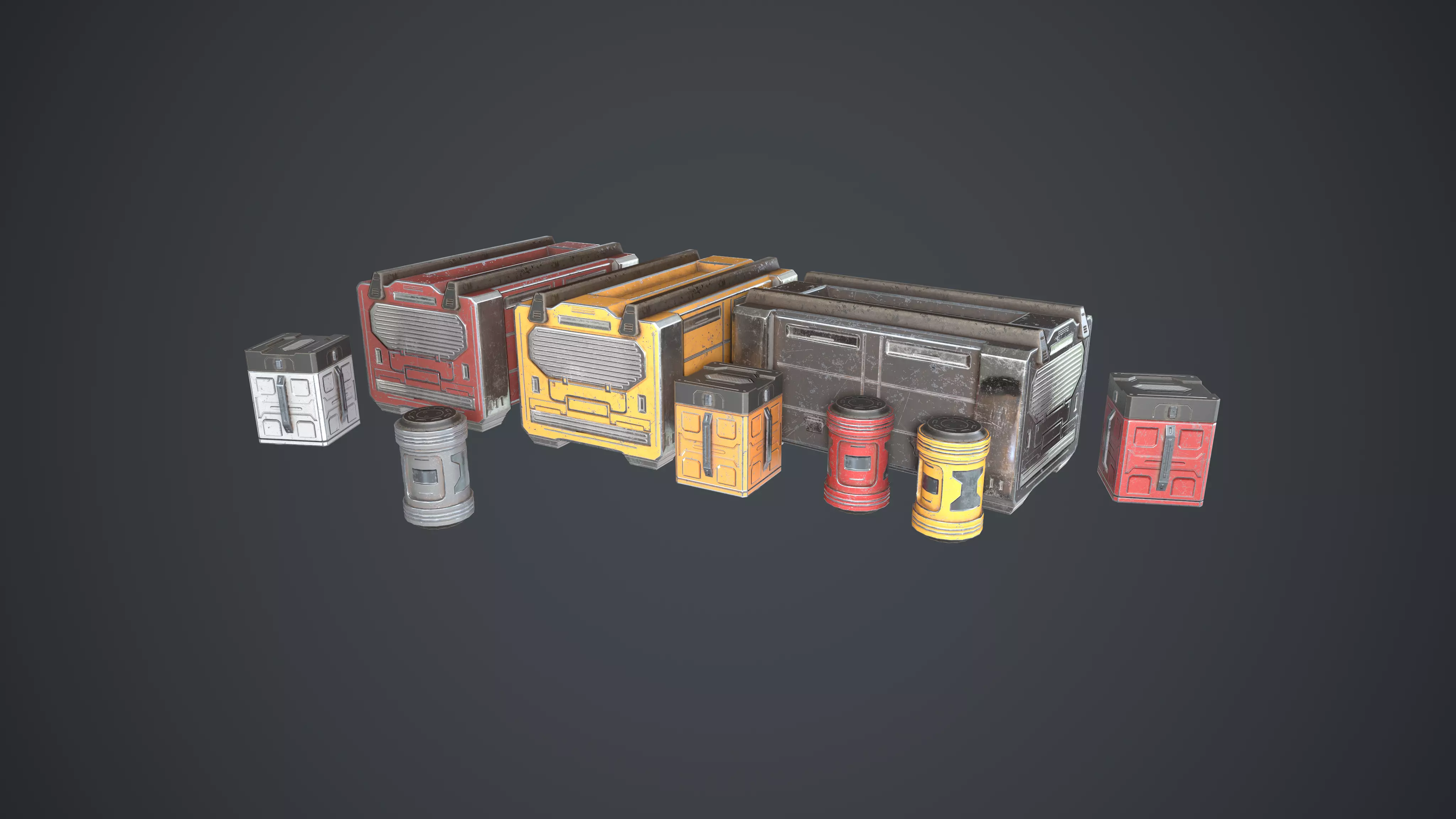 Sci-Fi Box Barrel Props Pack Low-poly 3D model_0
