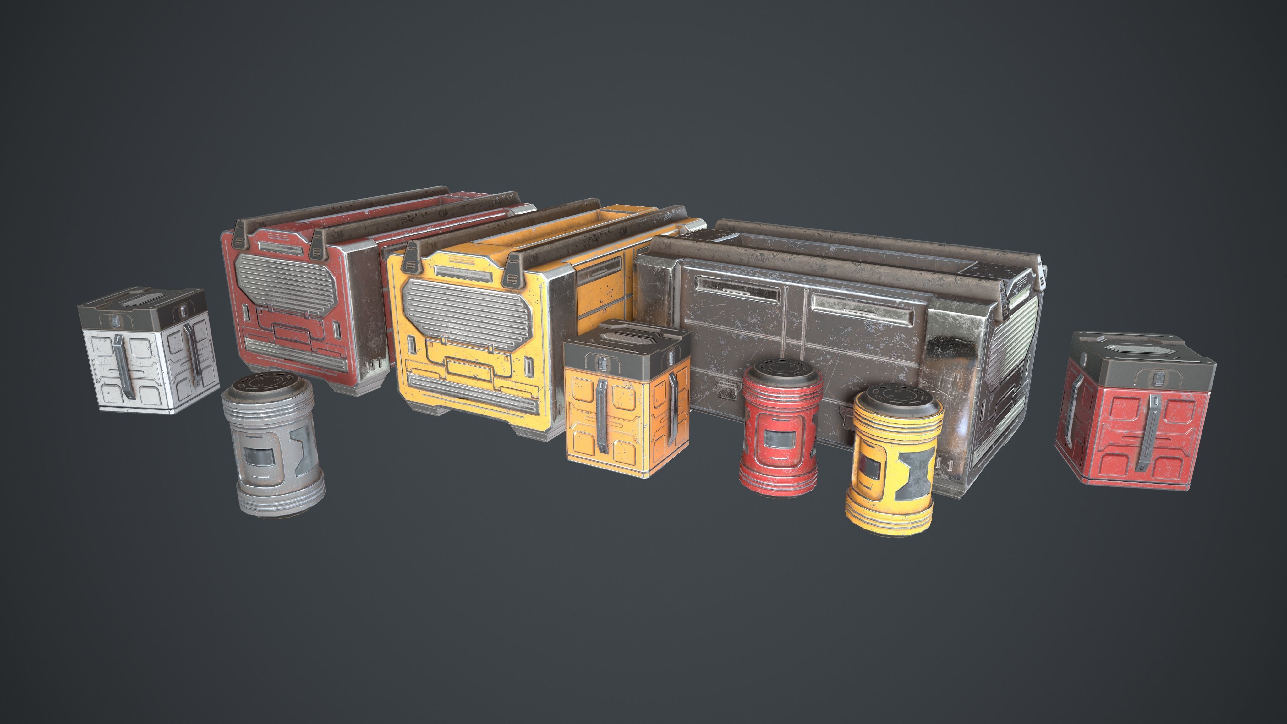 Sci-Fi Box Barrel Props Pack Low-poly 3D model_3