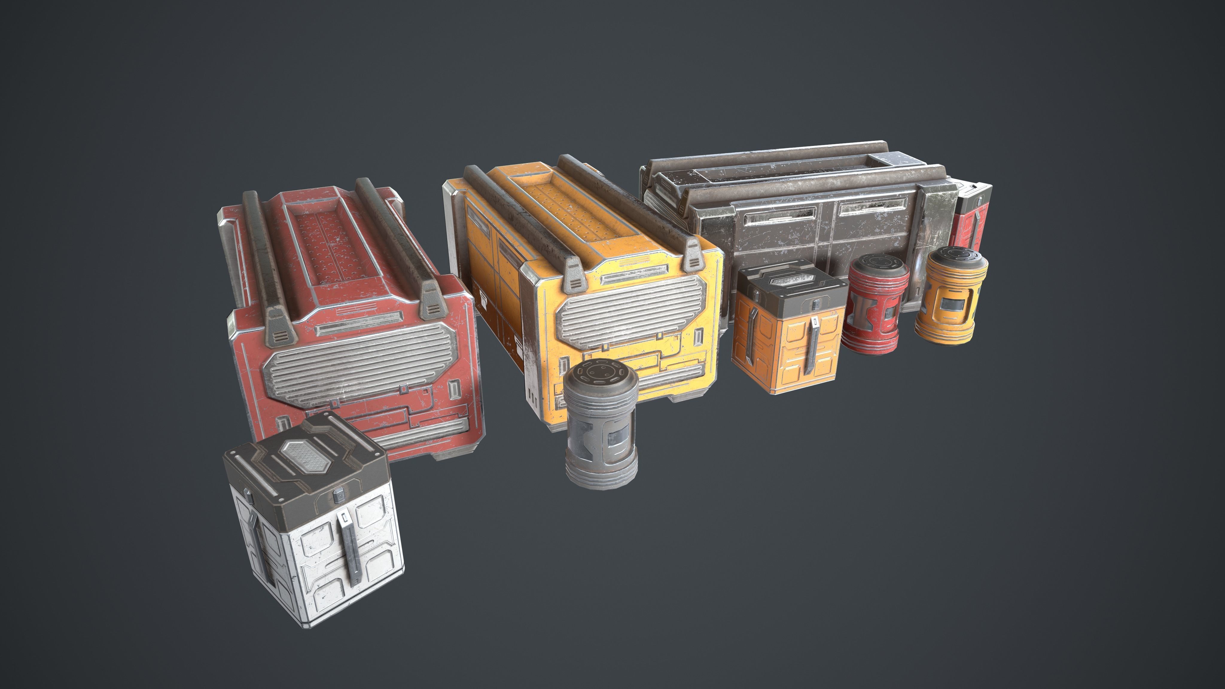 Sci-Fi Box Barrel Props Pack Low-poly 3D model_2