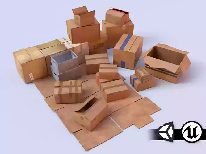 PBR Assets - Cardboard Boxes Low-poly 3D model