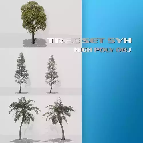 Tree set 5yh high poly 3D model
