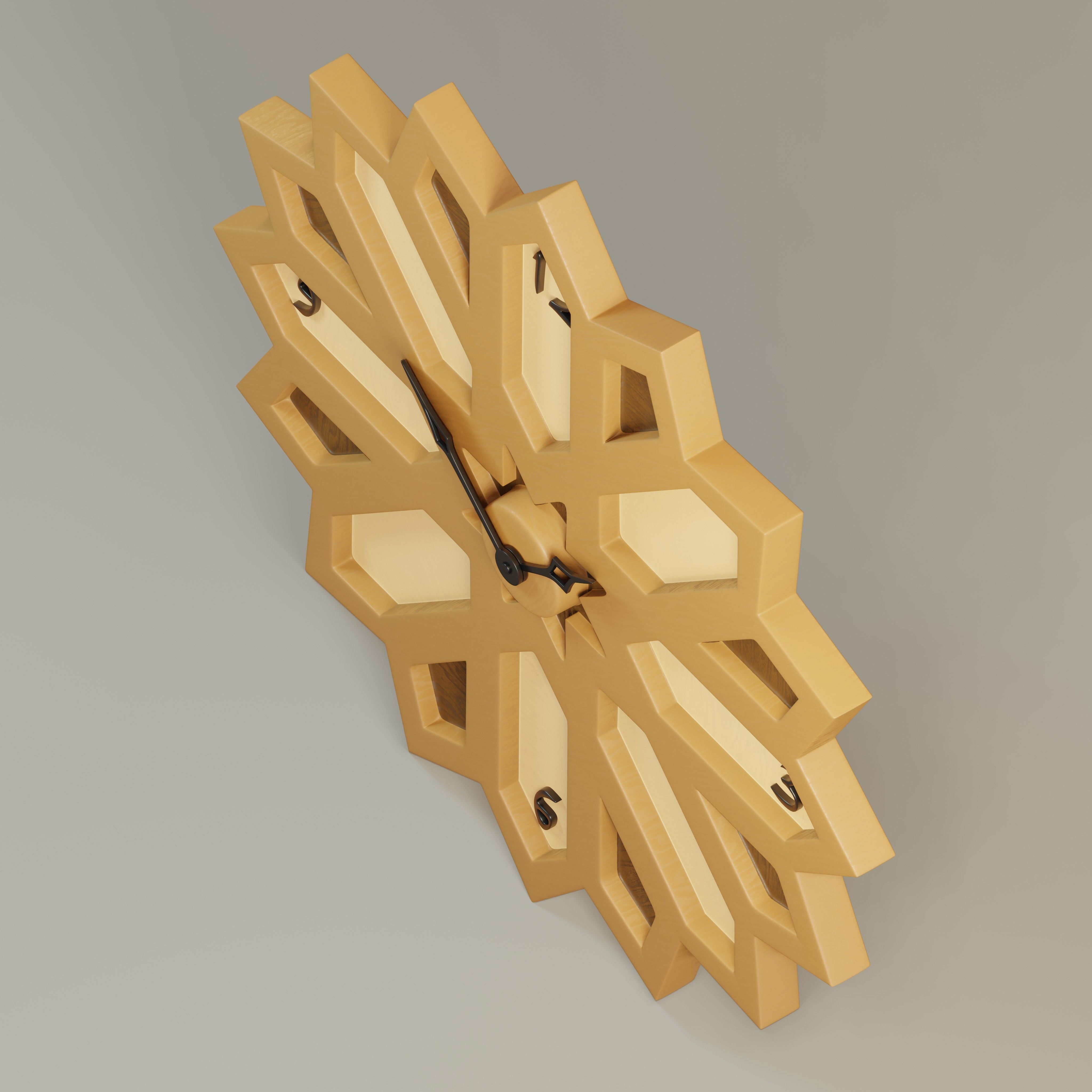 Wooden Geometric clock 3D model_1