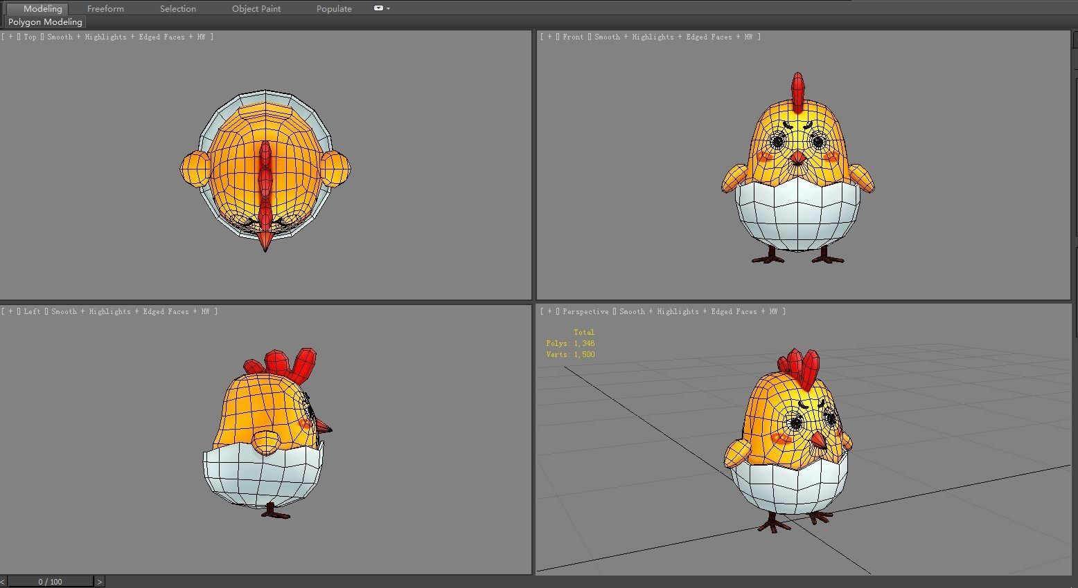 Cartoon chicken Low-poly 3D model_7