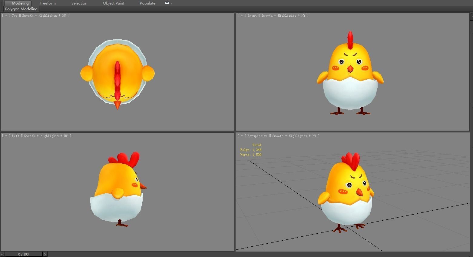 Cartoon chicken Low-poly 3D model_6
