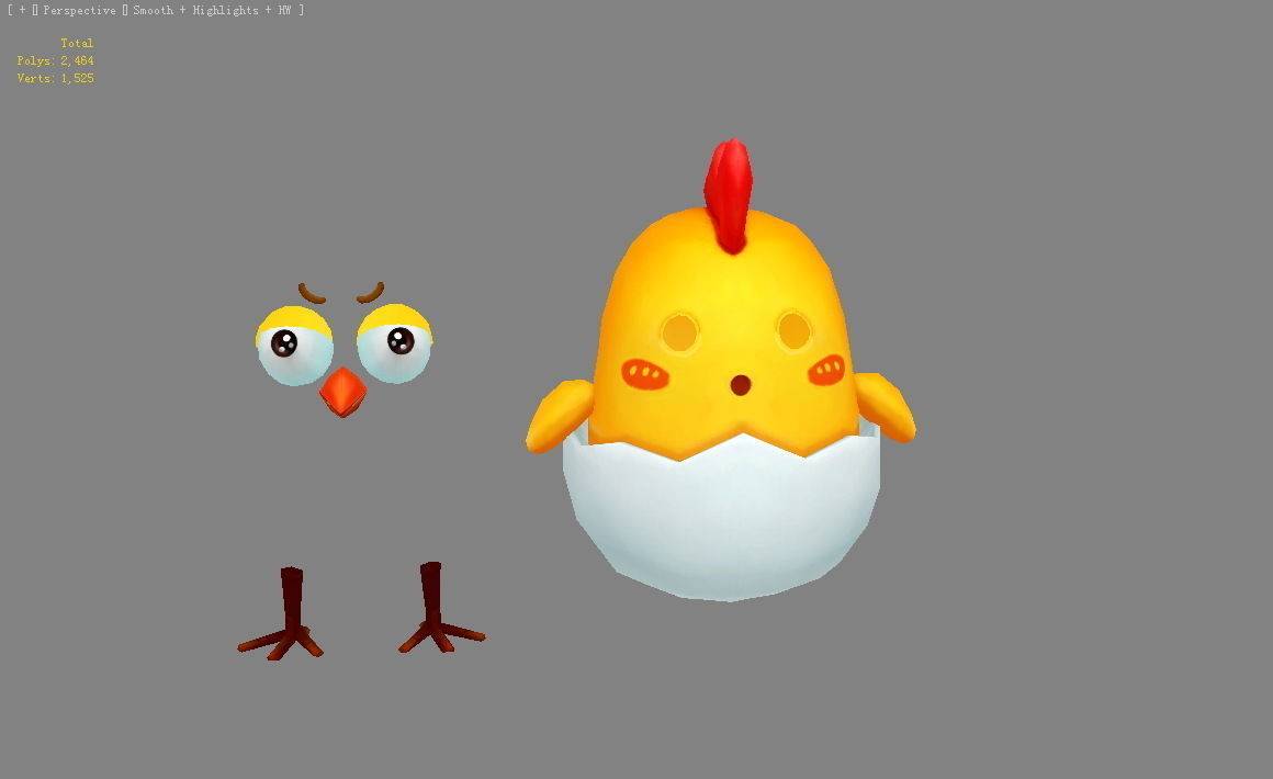 Cartoon chicken Low-poly 3D model_5