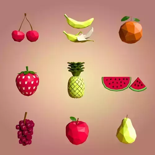 Low Poly Cartoon Fruits  Pack