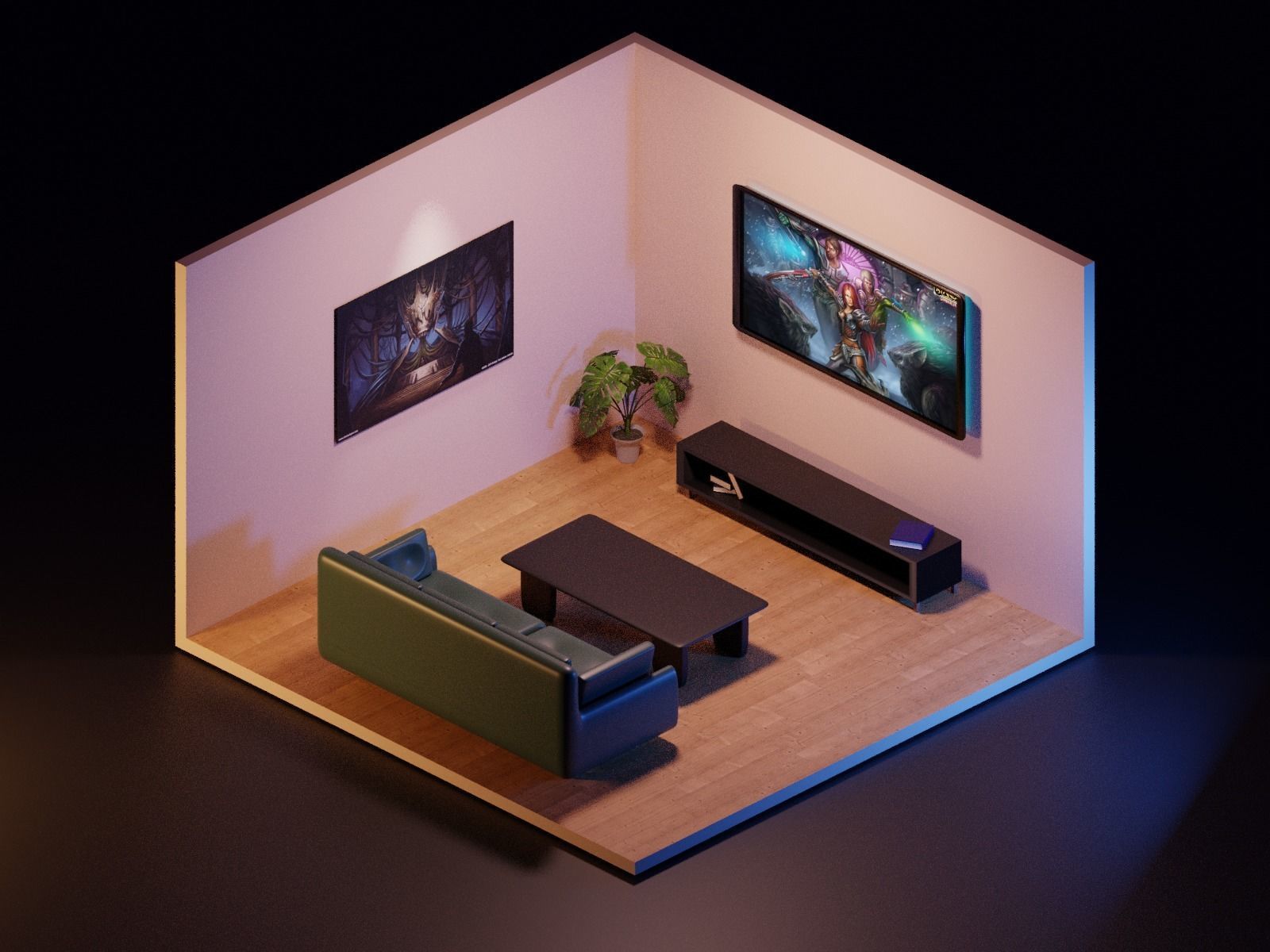 Isometric room  Low-poly 3D model_1