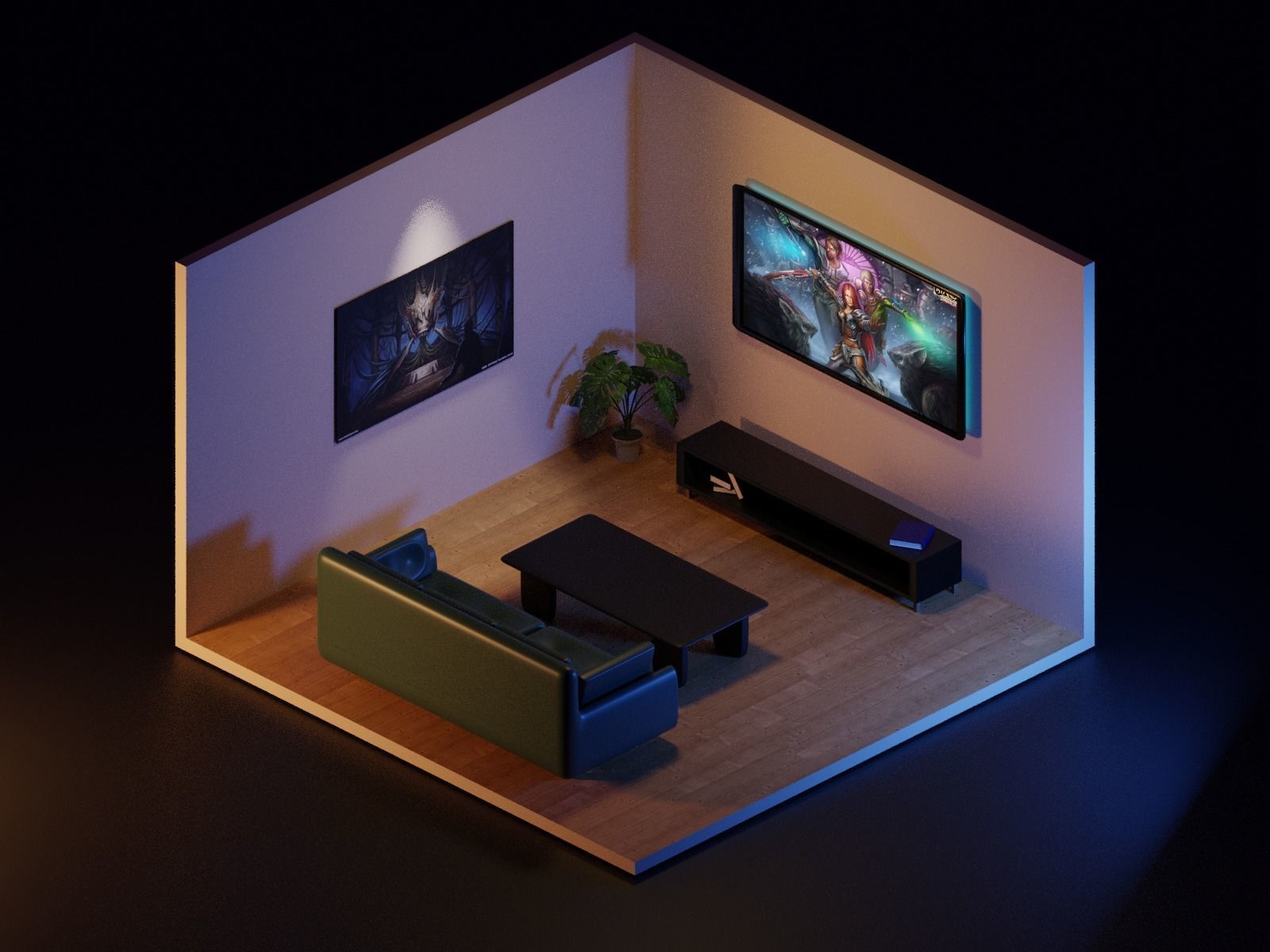 Isometric room  Low-poly 3D model_2