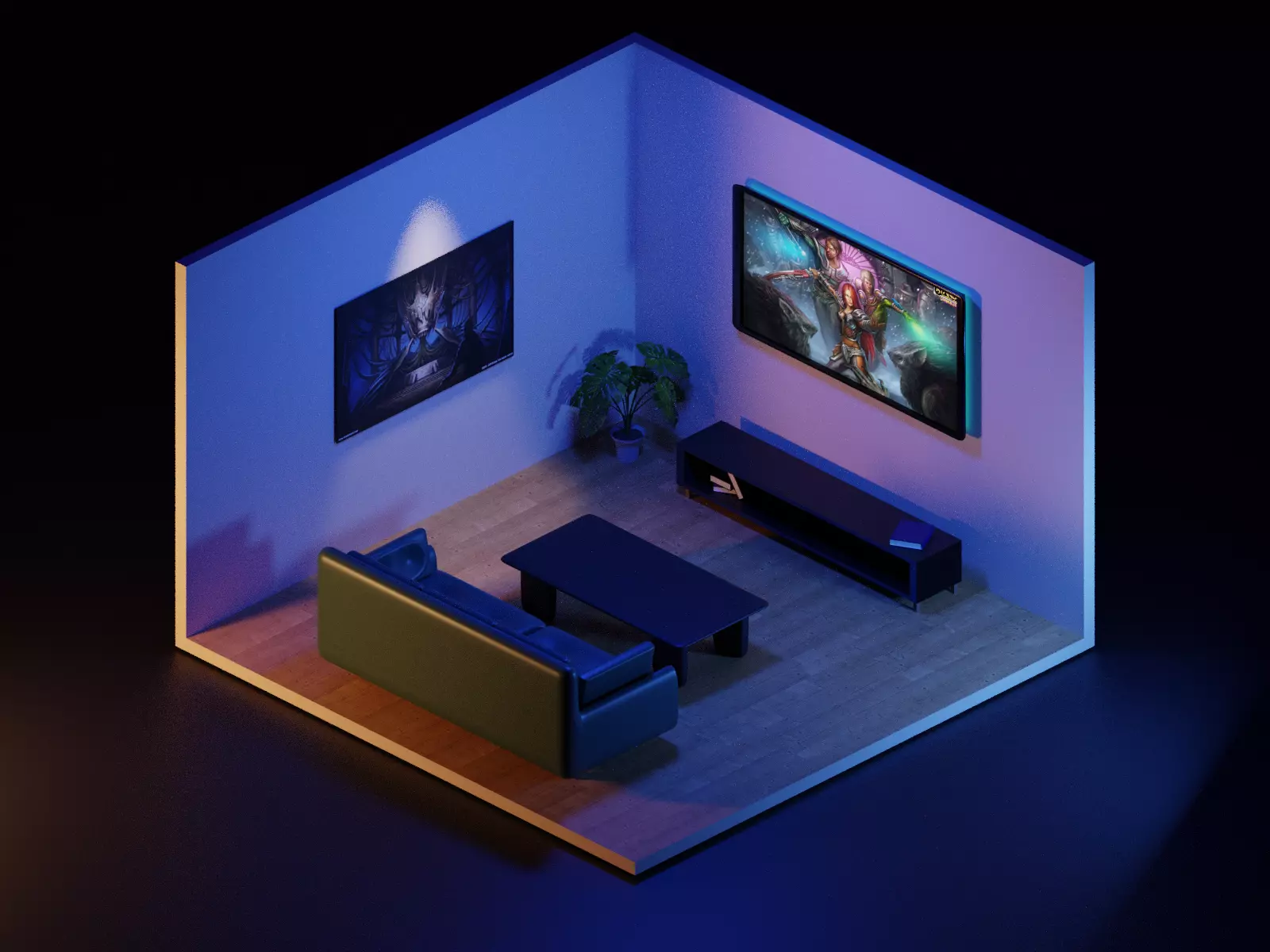 Isometric room  Low-poly 3D model_0