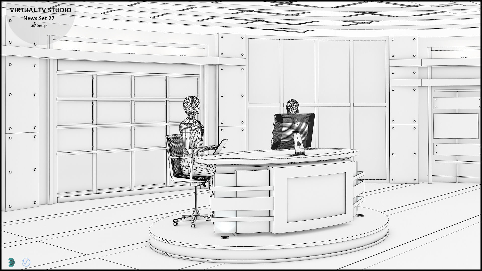 Virtual TV Studio News Set 27 3D model_18