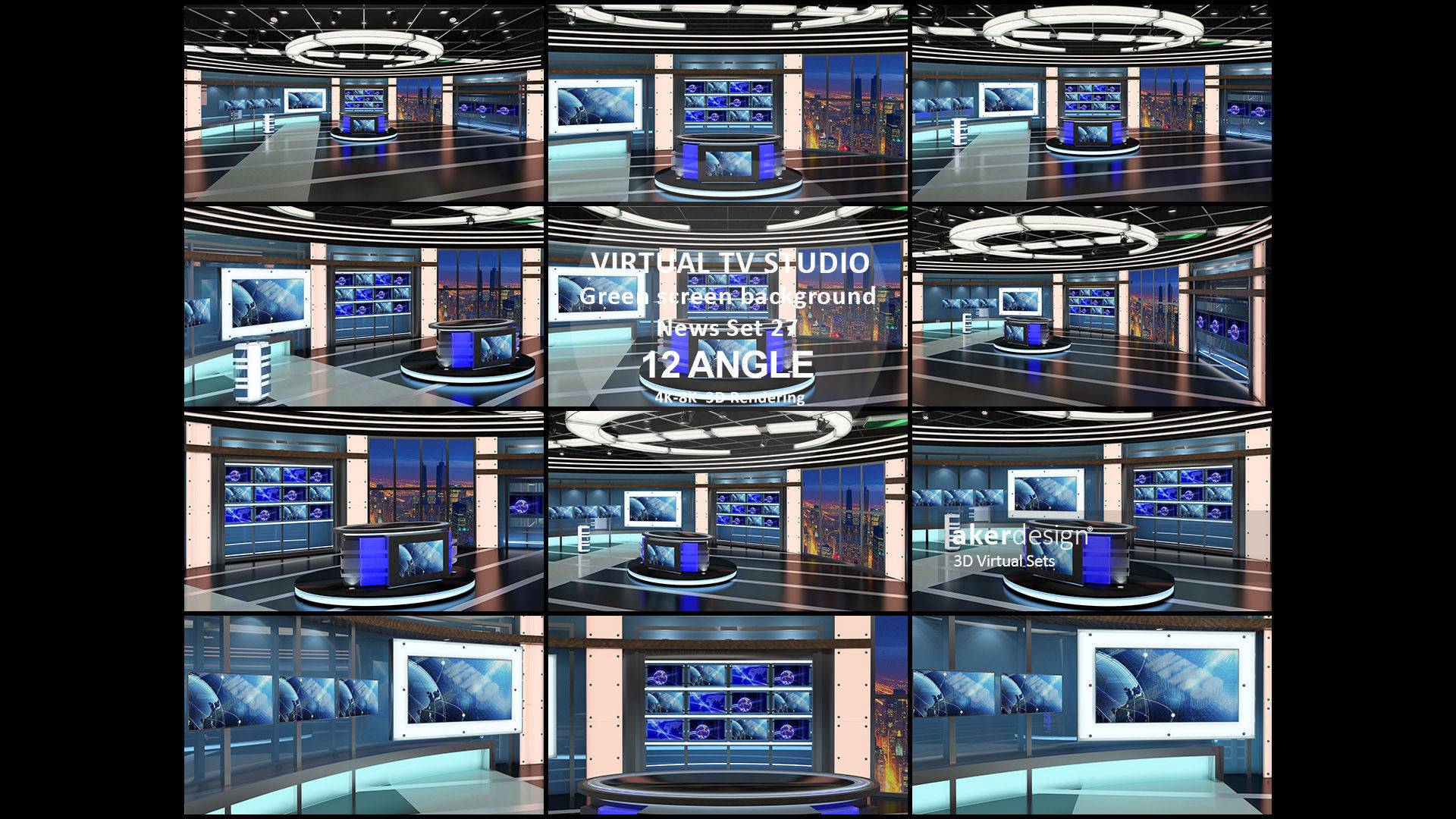 Virtual TV Studio News Set 27 3D model_12