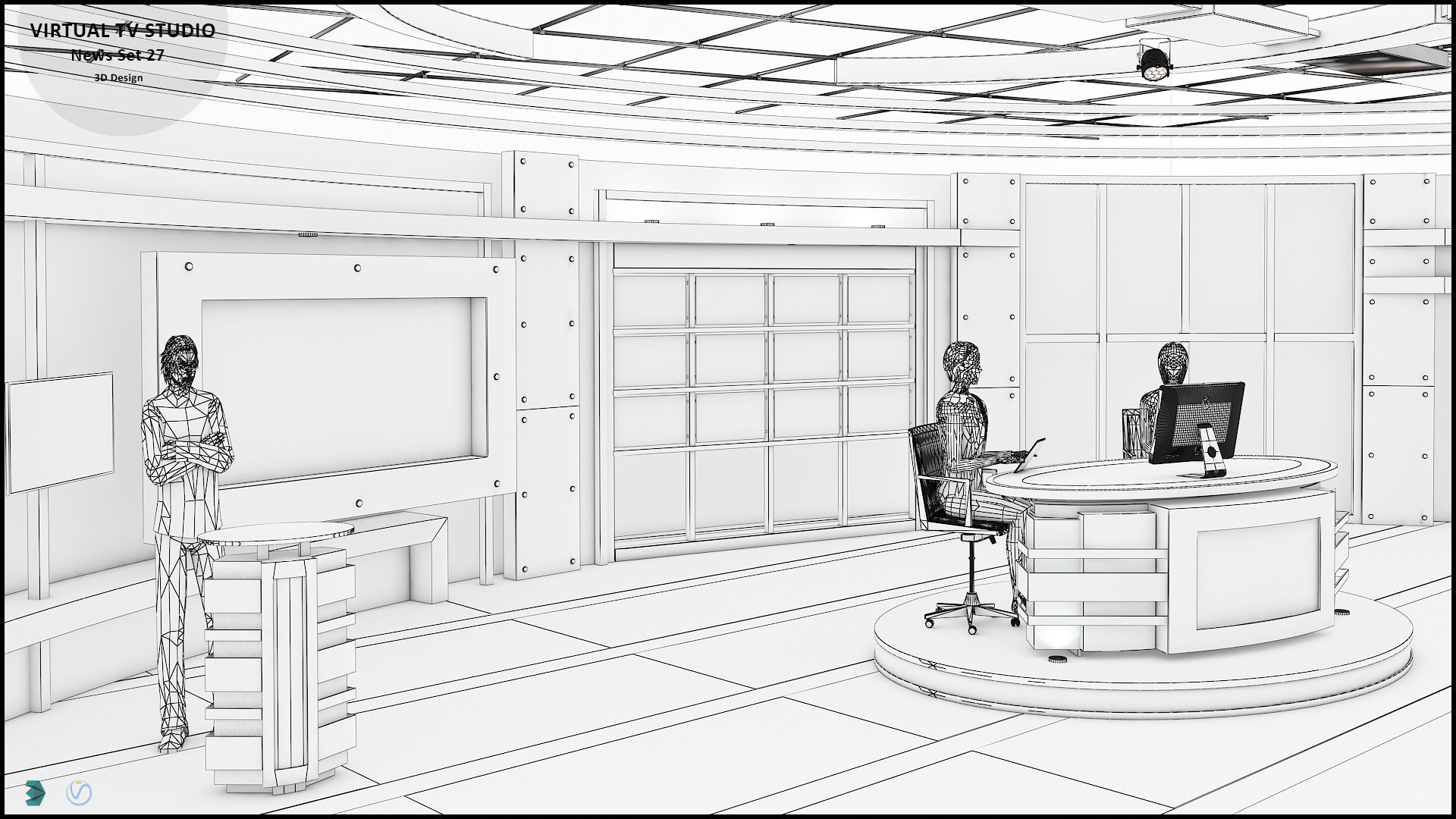 Virtual TV Studio News Set 27 3D model_16