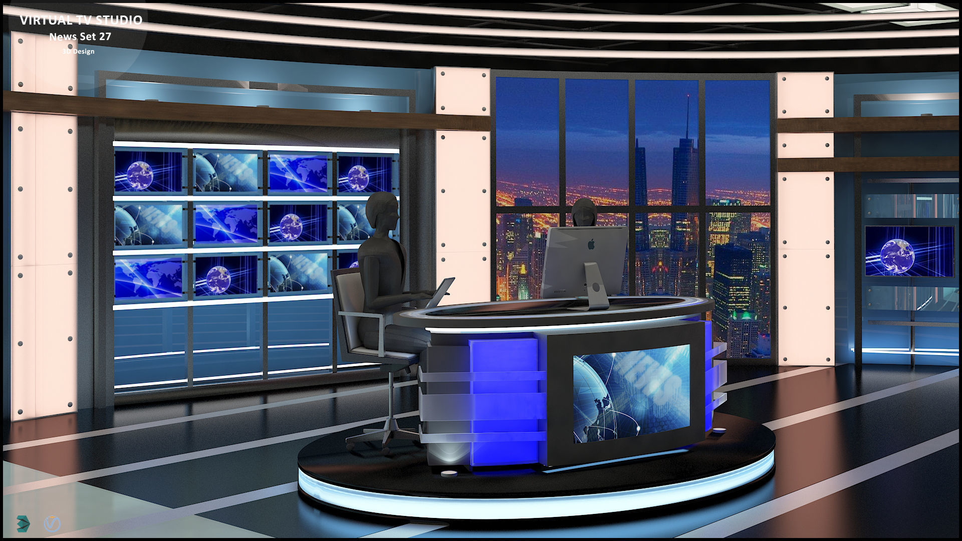 Virtual TV Studio News Set 27 3D model_17