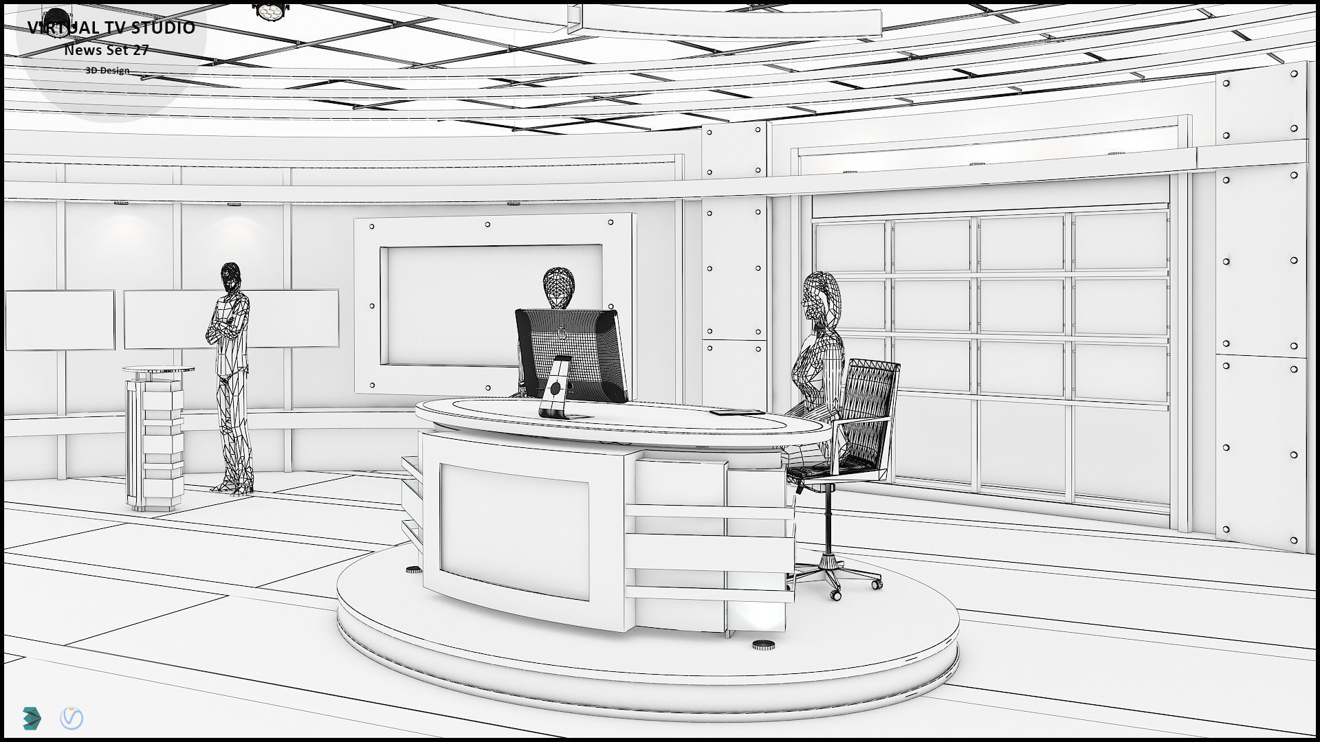 Virtual TV Studio News Set 27 3D model_28