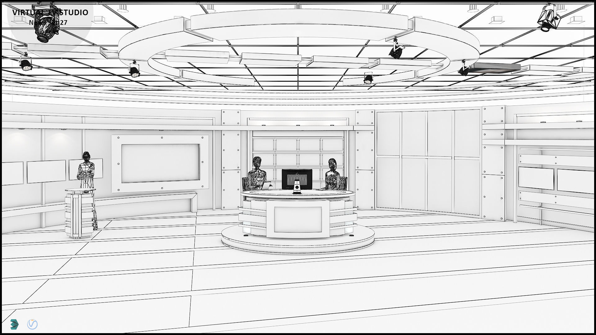 Virtual TV Studio News Set 27 3D model_4