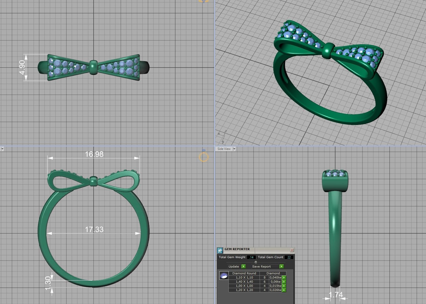 Bow Knot Diamond Fashion ring 3dmodel 3D print model_13