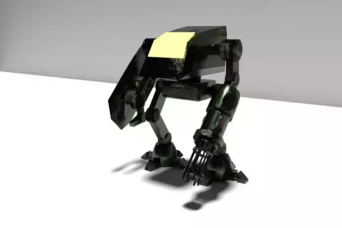 War battle robot with sheild and gun arm 3D model