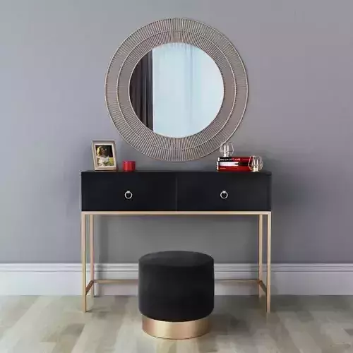 CAZARINA interiors  Dressing table with mirror and ottoman