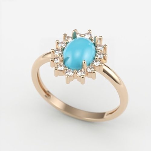 Women ring with cabochon and gems 3dm stl vintage 3D print model