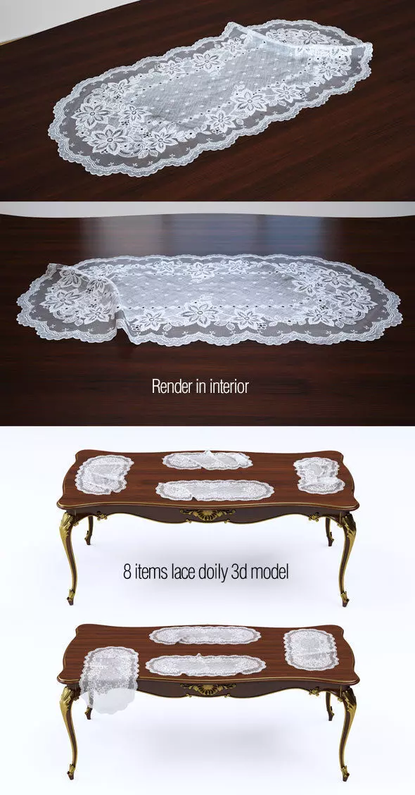 3d model lace doily set 8 items 3D model_0