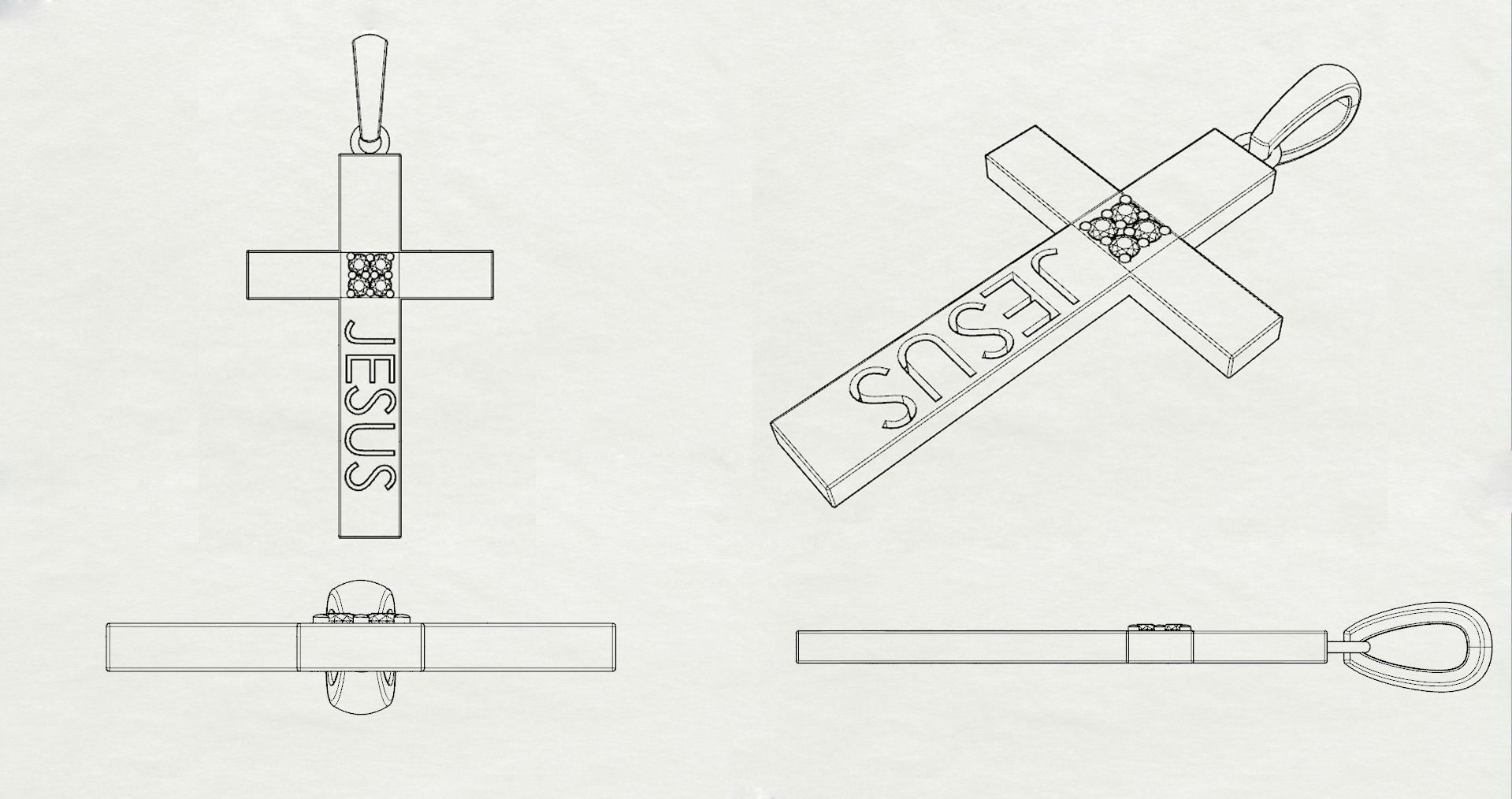 JESUS CROSS DIAMOND PENDANT 3D print model_8