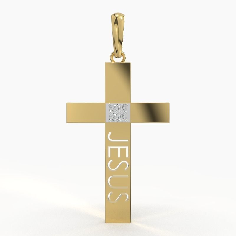 JESUS CROSS DIAMOND PENDANT 3D print model_1