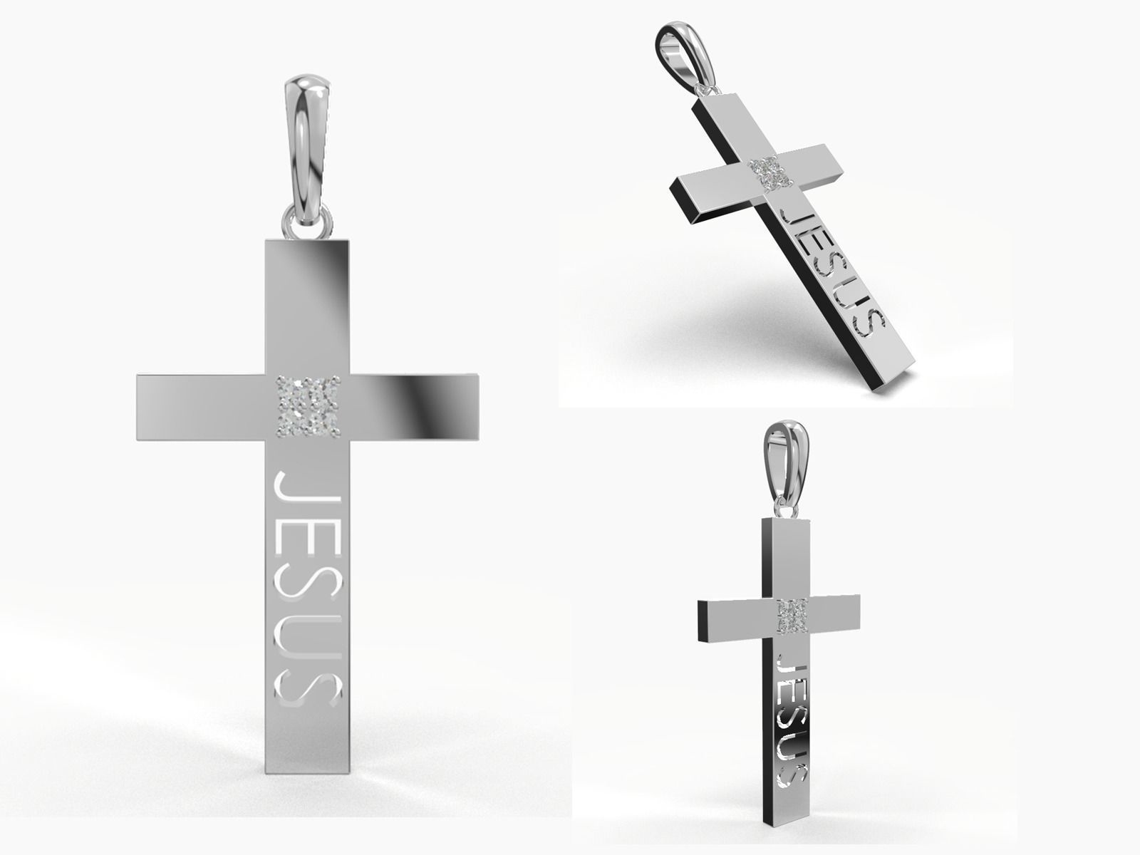 JESUS CROSS DIAMOND PENDANT 3D print model_14