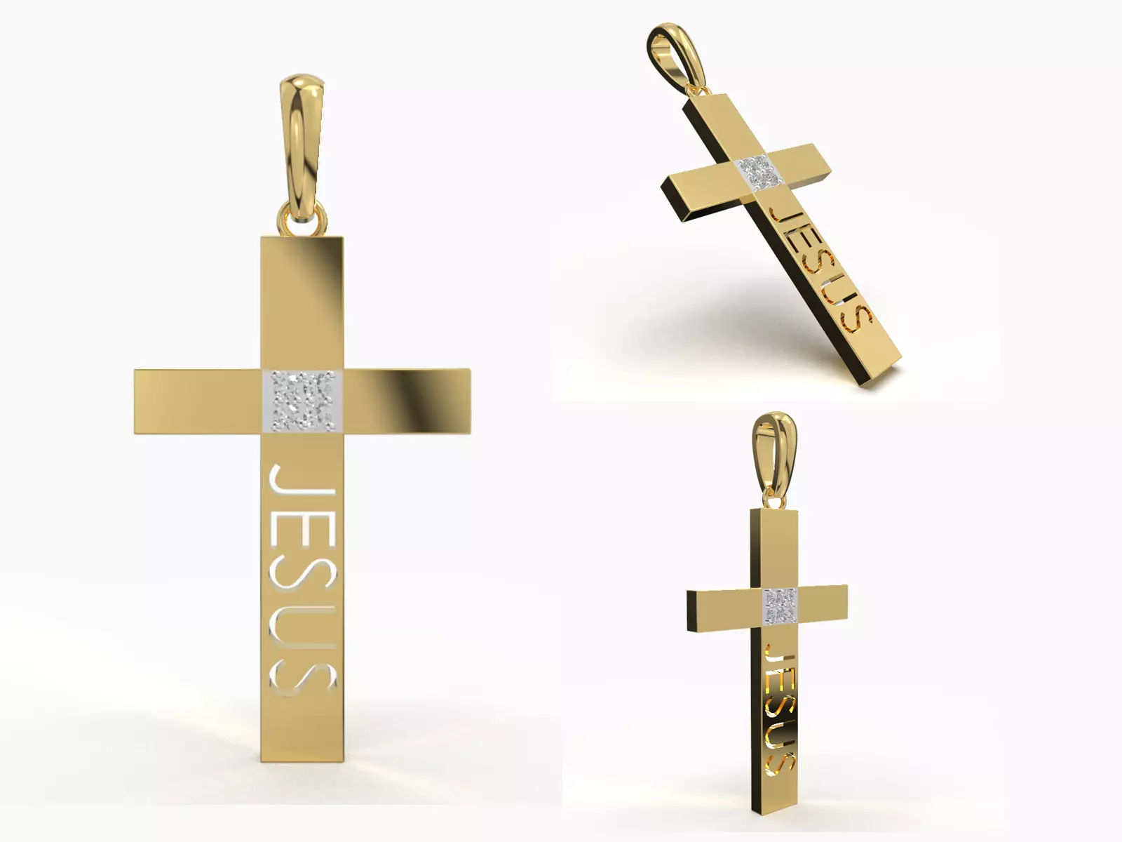 JESUS CROSS DIAMOND PENDANT 3D print model_0