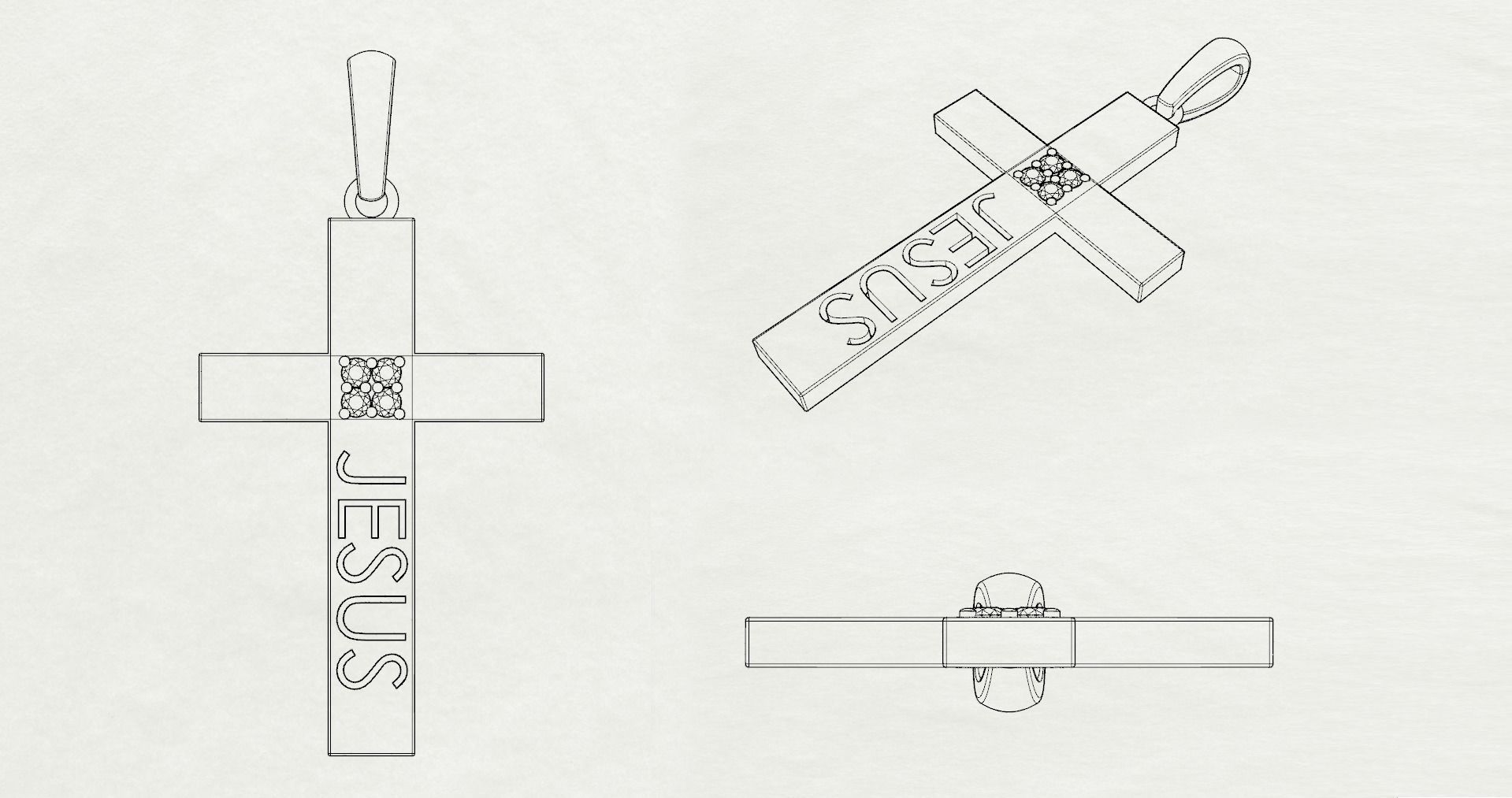 JESUS CROSS DIAMOND PENDANT 3D print model_6