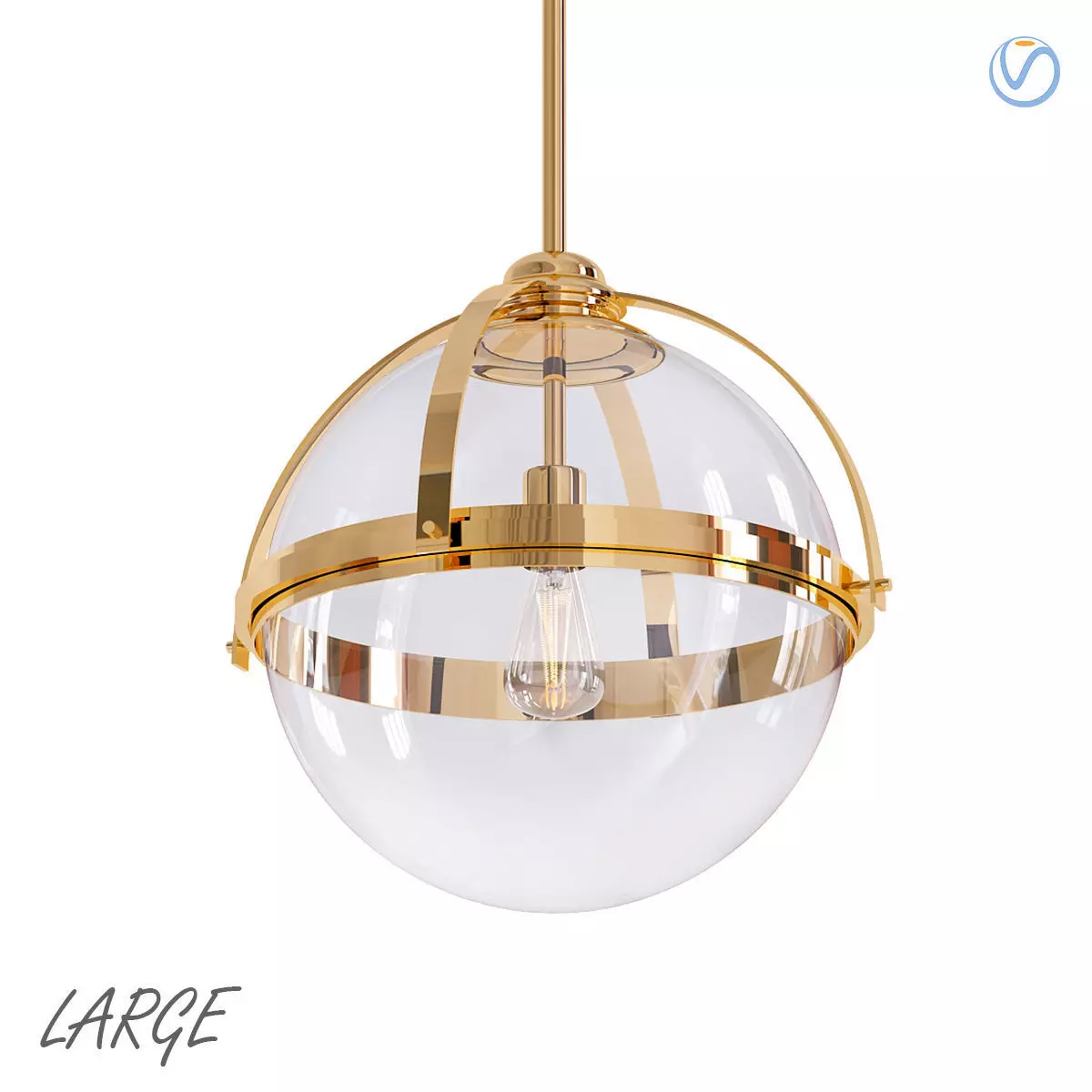 LARGE globe pendant light in gold and clear glass 3D model_0