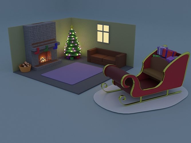 Christmas set 6 items Free low-poly 3D model