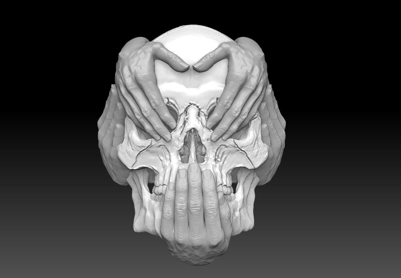 Hear See Speak No EVIL  skull bas relief cnc model pendant 3D print model_7